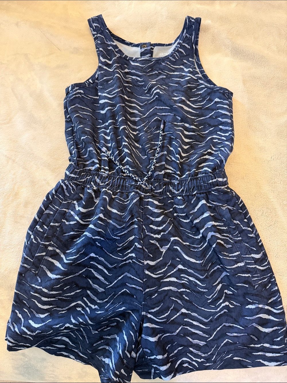 Athleta Navy and White Tiger Stripe Girls Romper